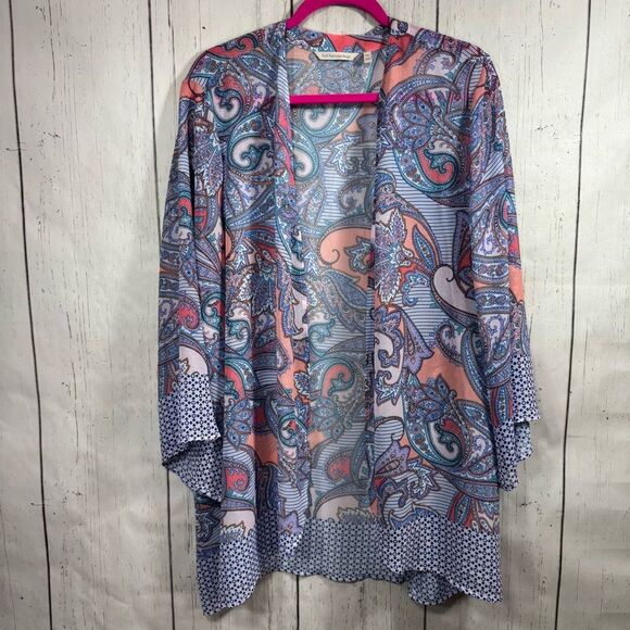 Soft Surroundings Paisley Boho 3/4 Quarter Sleeve Open Front Kimono Cardigan - Picture 1 of 16